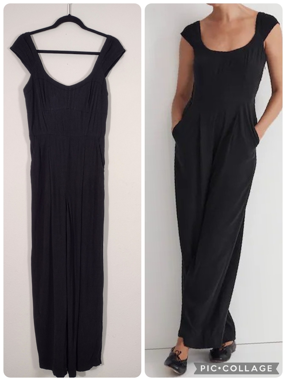 Madewell Black Cap-Sleeve Crop Wide-Leg Jumpsuit Size 6